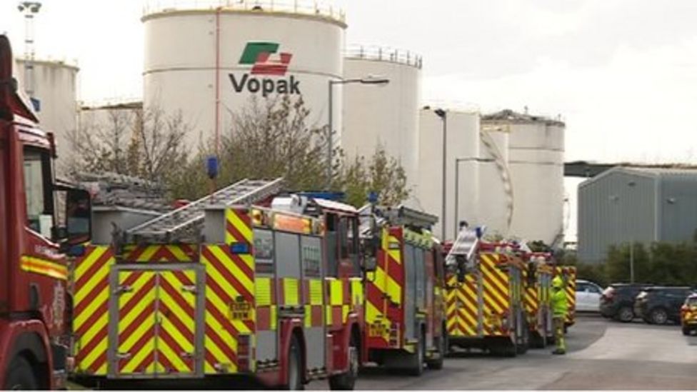 Oil terminal fire Crews tackle diesel storage tank fire BBC News