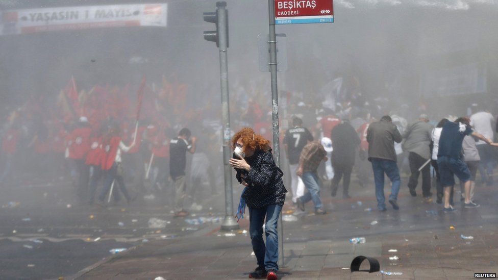 Police take action against May Day rally in Istanbul, Turkey, 1 May