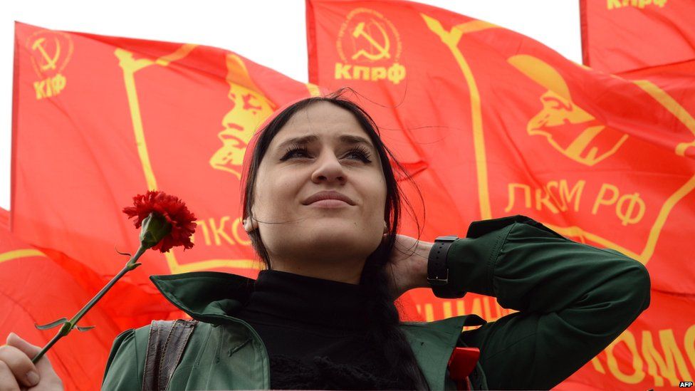 Russian communist party activist during the traditional May Day rally in Moscow on May 1, 2013
