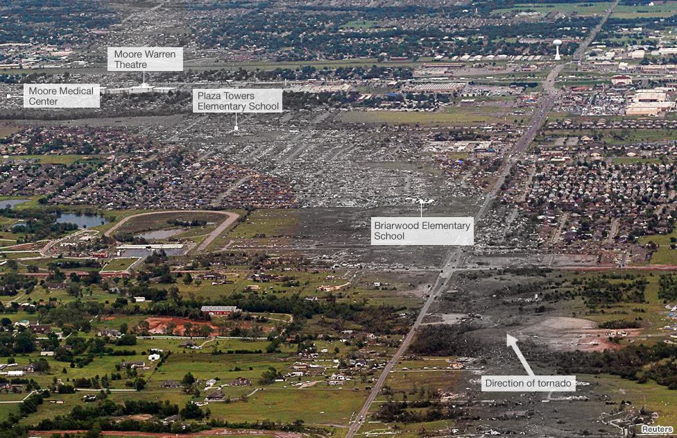 Aerial photo shows path of tornado through Moore