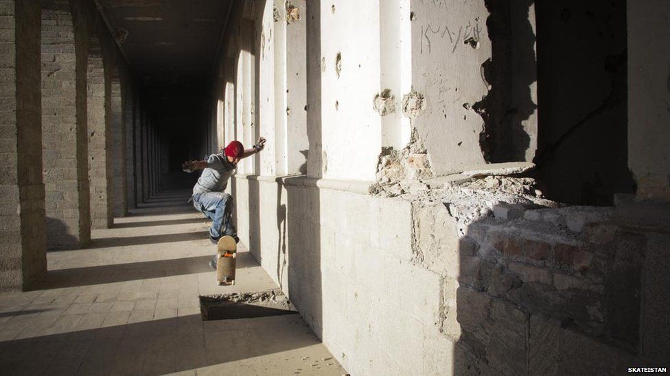 Boy "ollies" in Kabul