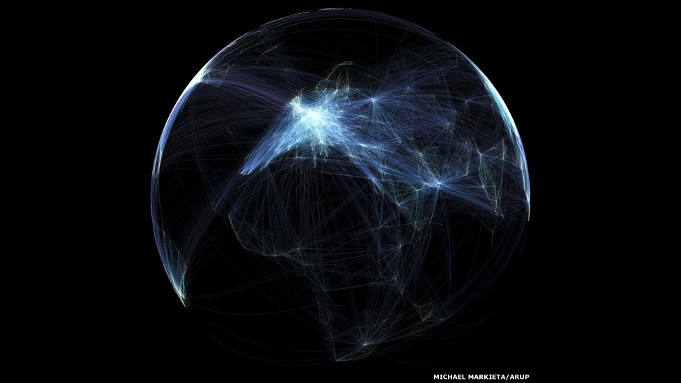 Global flights, Orthographic Greenwich