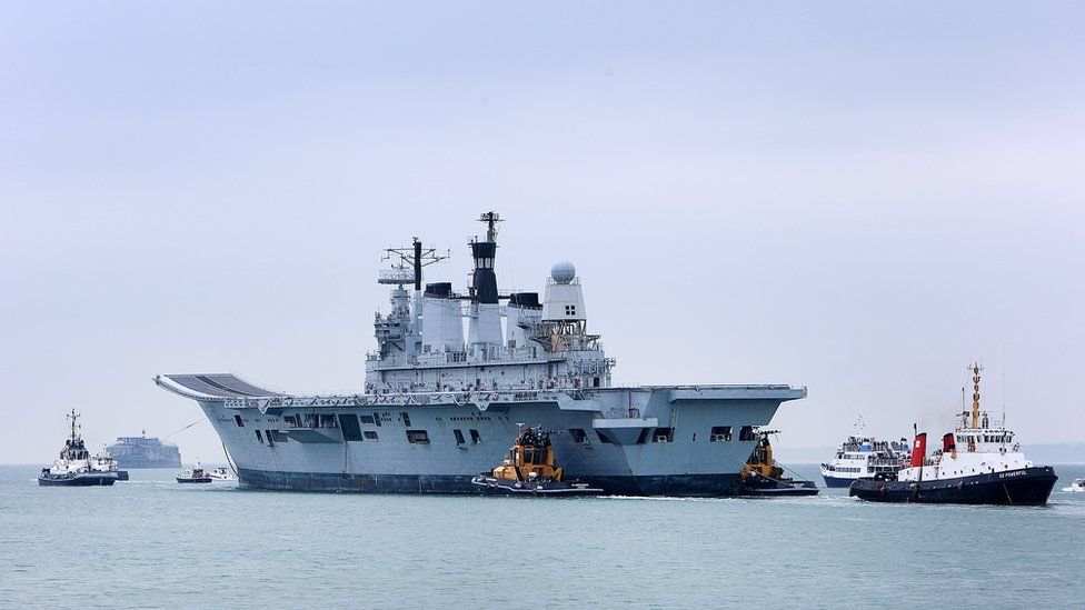 Aircraft carrier Ark Royal leaves Portsmouth for the final time. Photo: Andy Burns