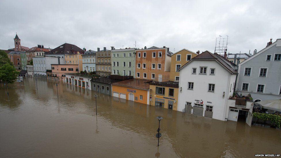 Flooded old town in Passau, Bavaria (2 June 2013)