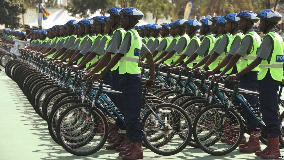 Zimbabwe police officers with bicycles at a passing-out parade in Harare - Thursday 13 June 2013