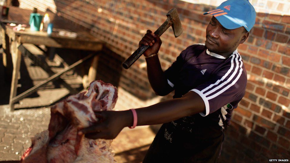 A butcher at South Africa's Farady Market - Tuesday 18 June 2013