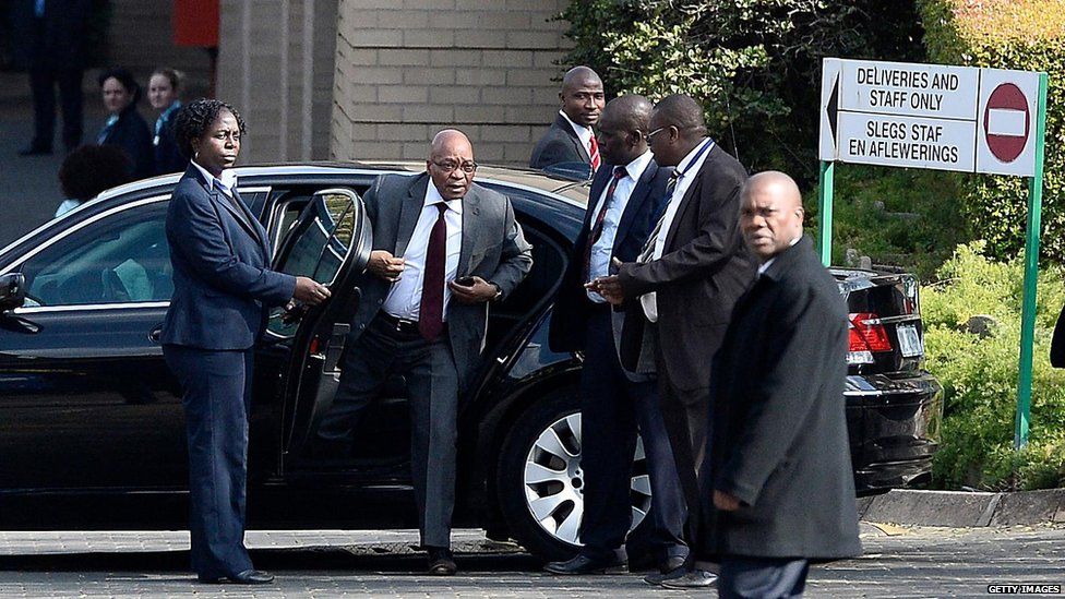 South African President Jacob Zuma arrives at Nelson Mandela's hospital, Pretoria (18 July)
