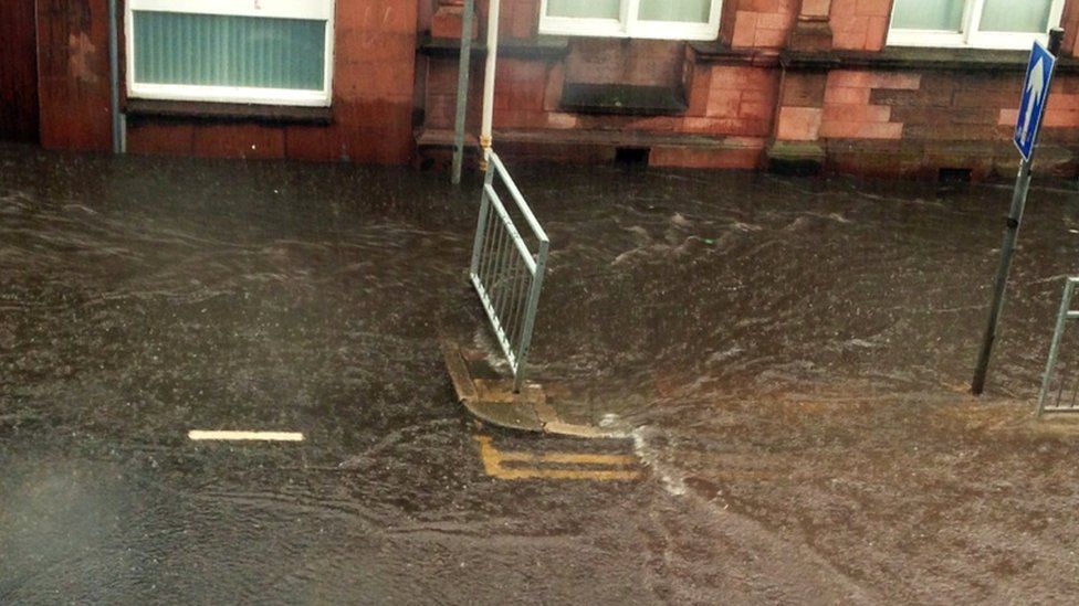 In pictures Flash flooding slows Greenock traffic BBC News