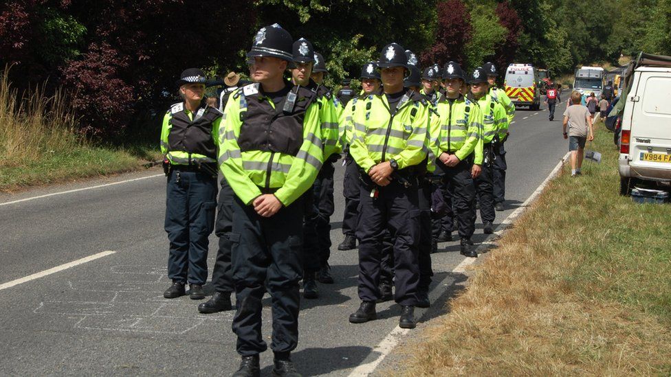 Police line up ready to arrest protesters