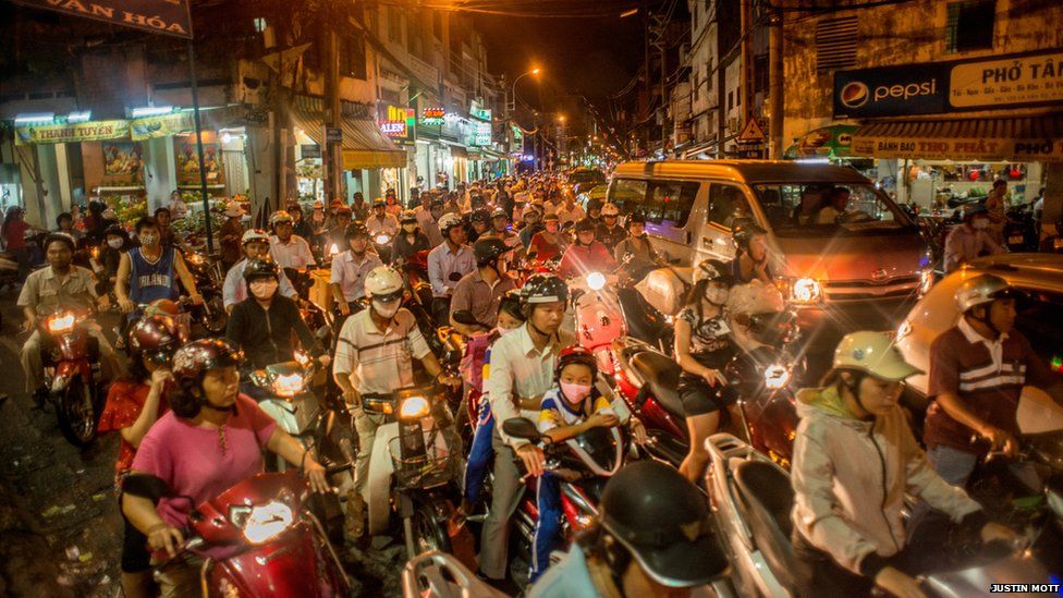 A view of rush hour traffic near Phu Nhuan district in HCMC, Vietnam.