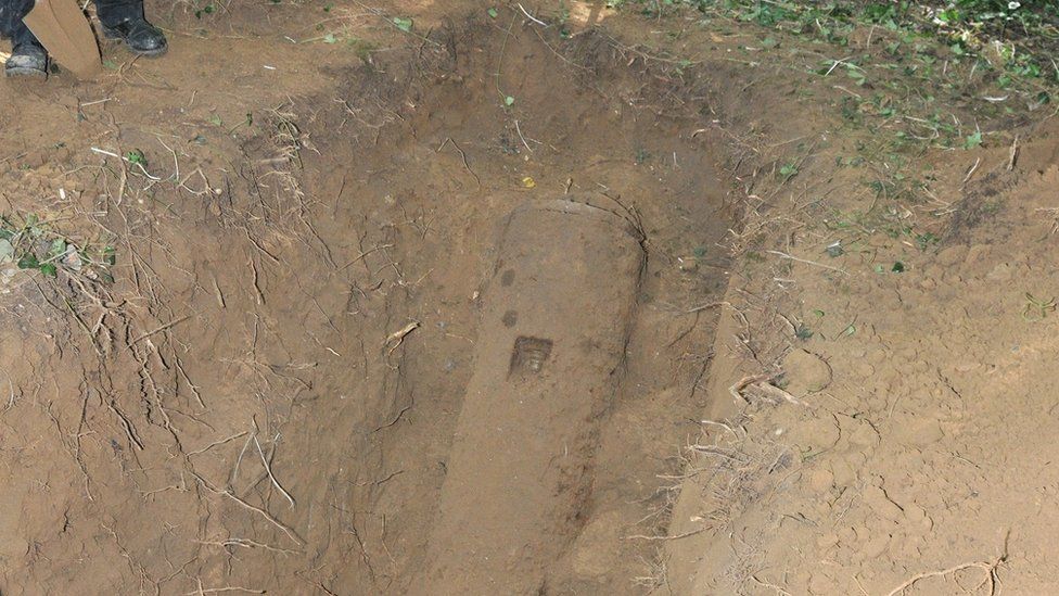 WWII sea mine being dug out in Guernsey