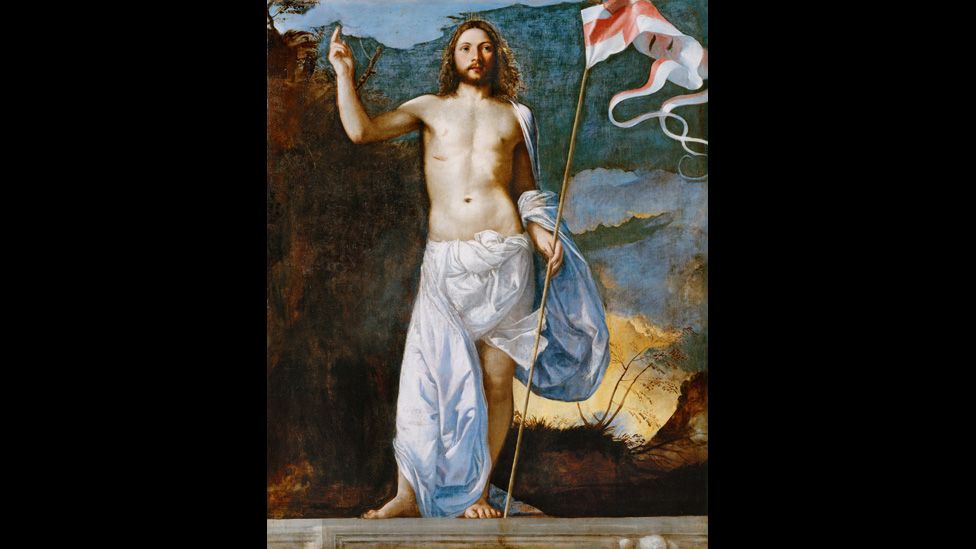 Risen Christ, by Titian. c.1511. Canvas, 144 by 116.5 cm. (Private Collection).