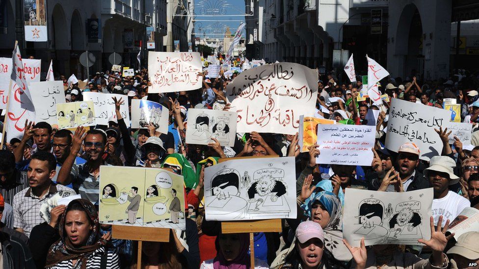Demonstrators in Rabat, Morocco - Sunday 6 October 2013