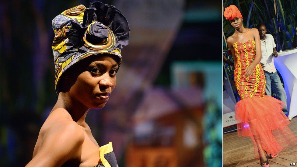 Models pictured during Congo Fashion week wearing designs by designer Grace Kelly, Kinshasa, DR Congo - Friday 4 October 2013