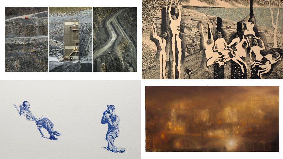 (Clockwise from top-left) Hidden Beauty Triptych by Joe Liam Reddy; An Imagined Loss by Thomas Allen; Electric Light by Matthew Draper; and Boscombe Biro Miniature by Greig Gilbert