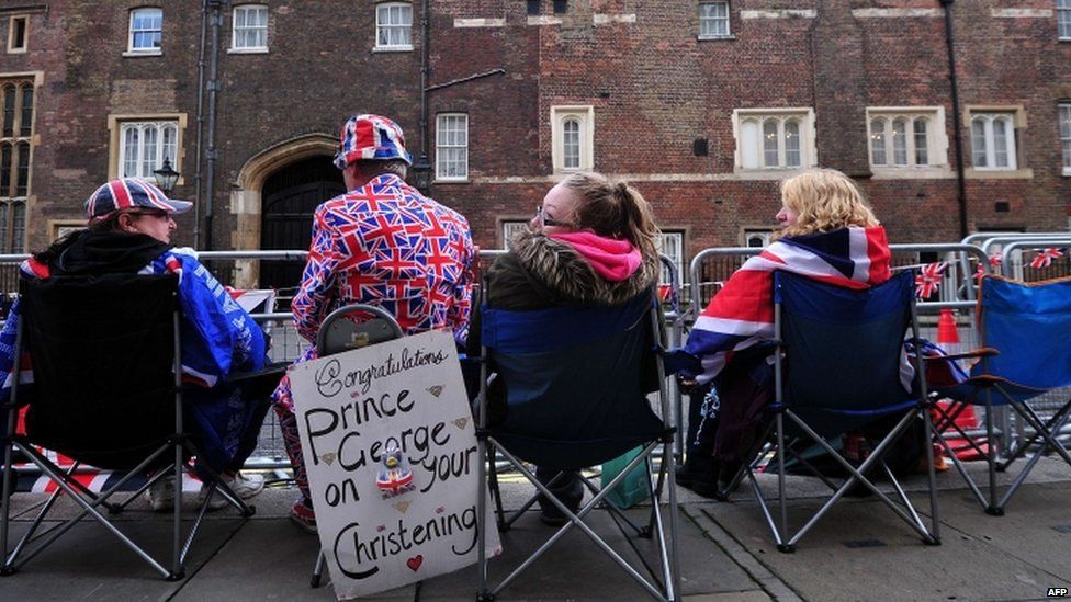 Royalists sitting outside St James's Palace