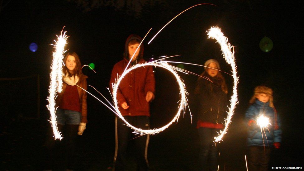 Children using sparklers
