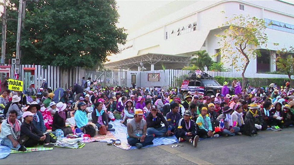 Protesters blocking access to the stadium where election candidates were due to register, Bangkok, 23 December 2013