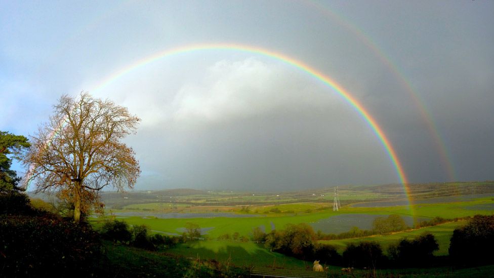 A rainbow over Flemingston Moor in Vale of Glamorgan