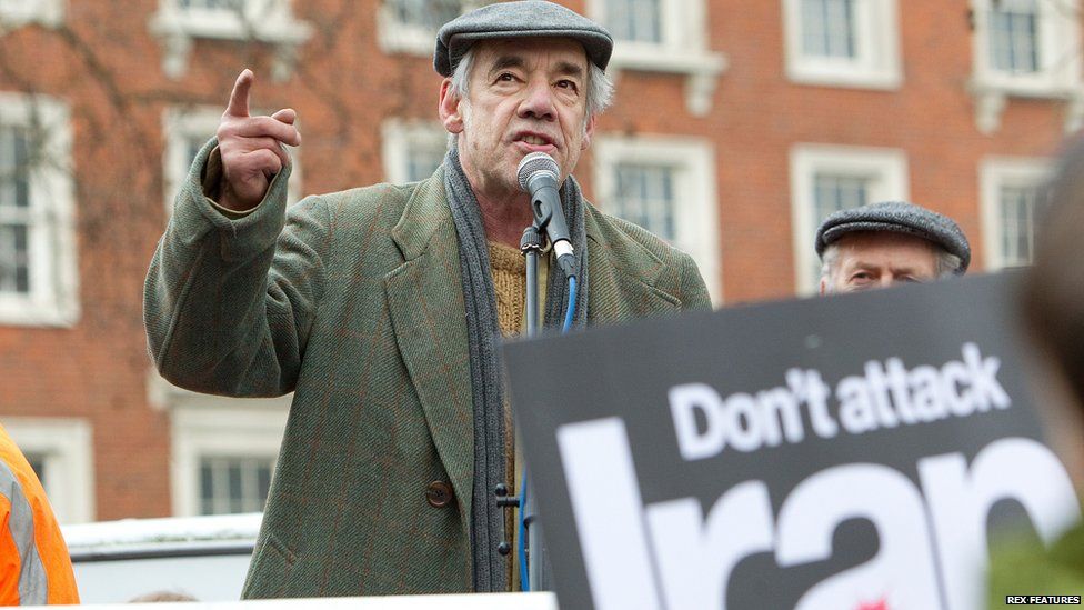 Roger Lloyd Pack at a Hands Off Iran and Syria protest outside the American Embassy in Grosvenor Square, London
