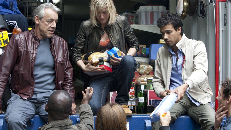Roger Lloyd Pack with other members of the Survivors cast