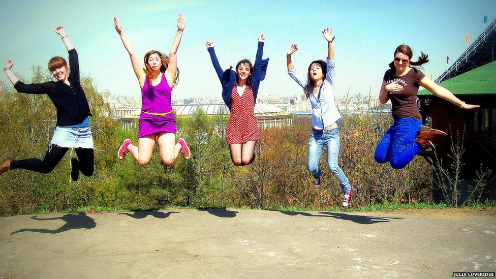 Women jumping