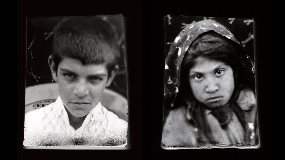 Box camera portraits of a young boy and girl