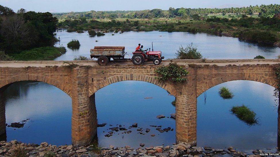 Tractor on a bridge