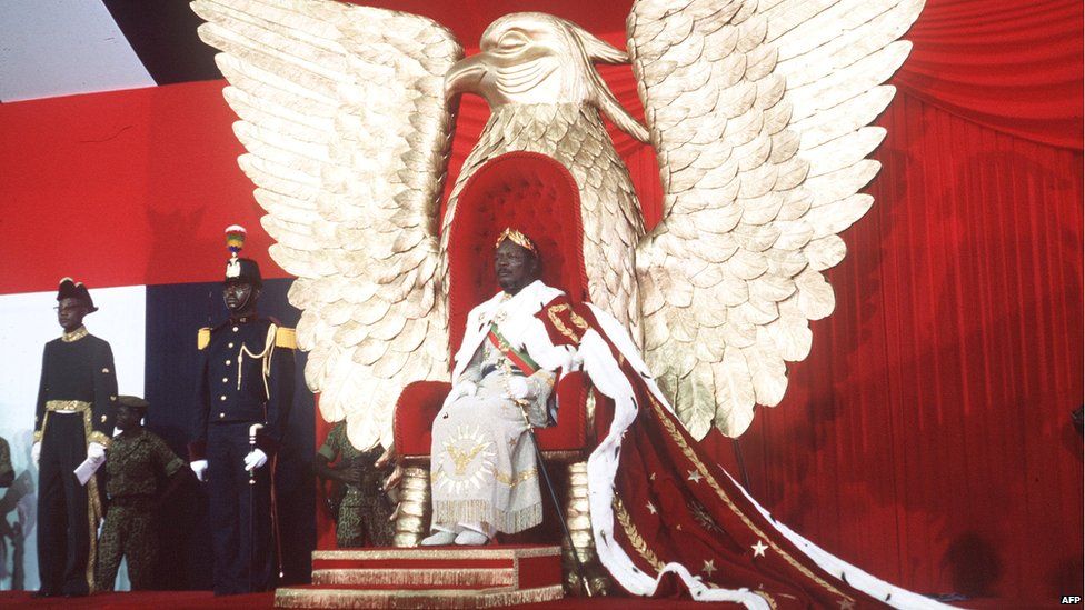 Jean-Bedel Bokassa on this day he was crowned emperor on 4 December 1977, Bangui, Central African Republic