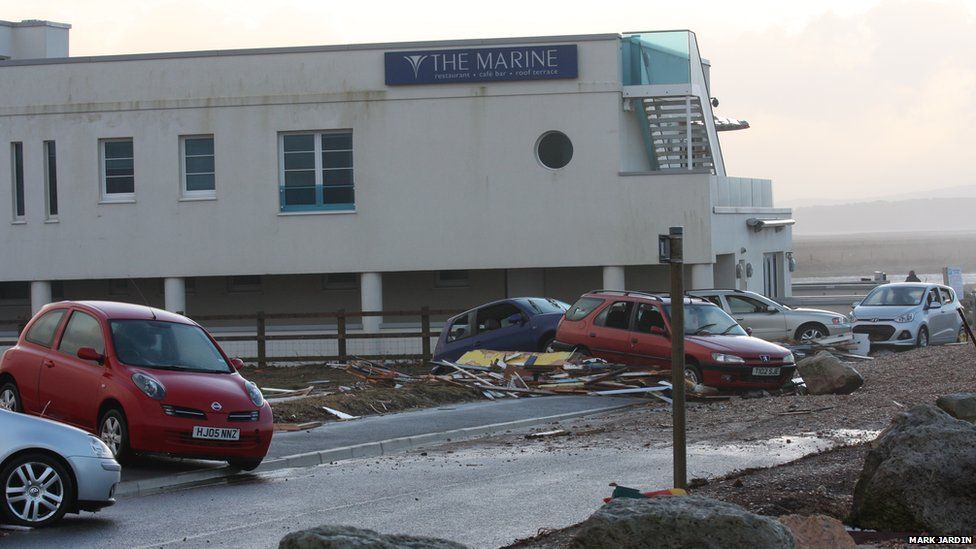 Windows at the Marine Restaurant were smashed by shingle picked up by fierce winds in the town of Milford on Sea on Friday night.