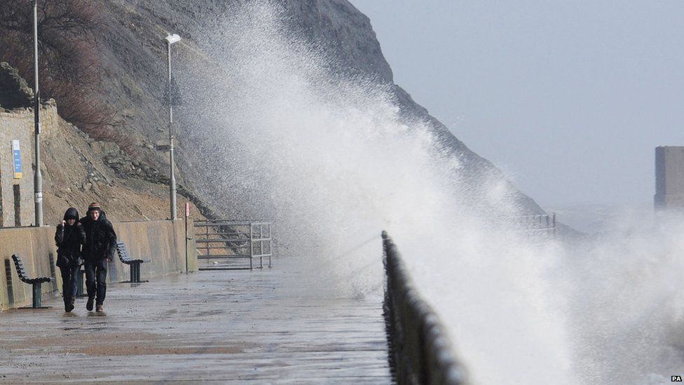 Waves during high tide at Sunny Sands Beach in Folkestone