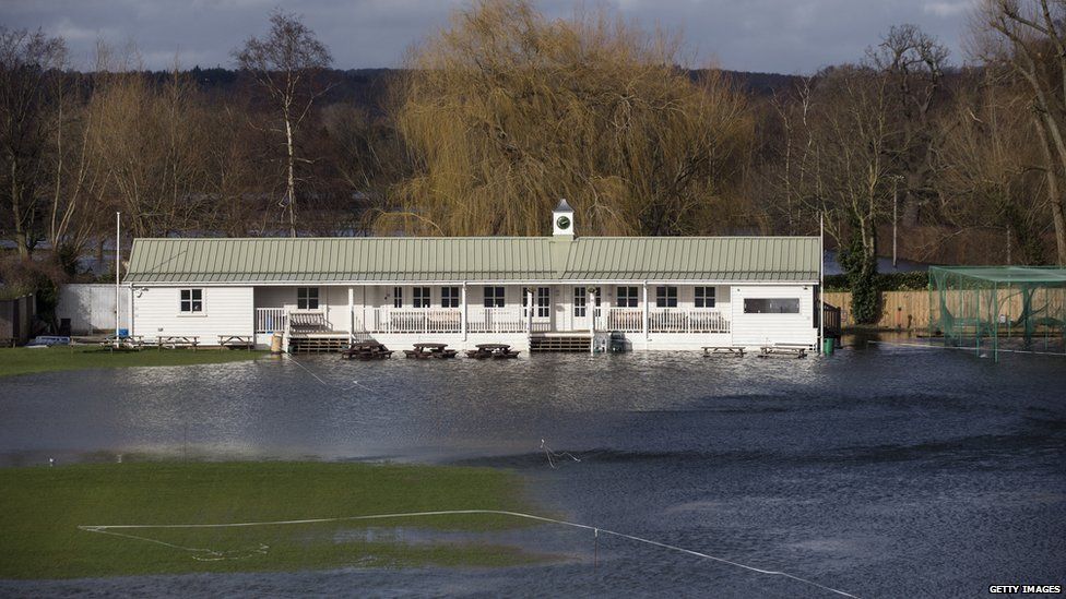 The flooded pitch of Henley Cricket Club