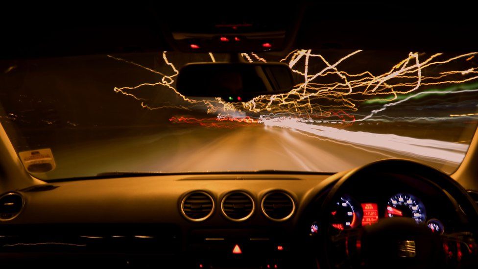 Car lights at night