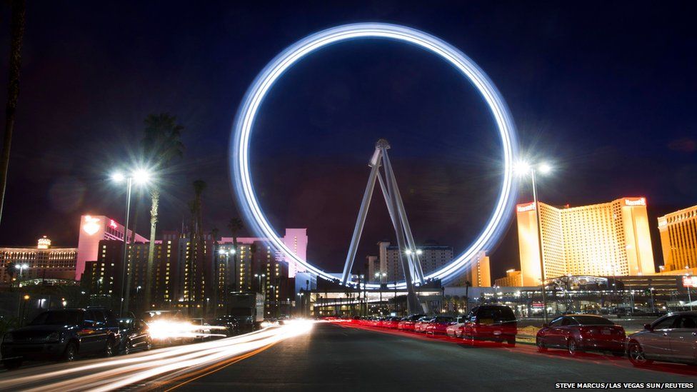 The 550ft (170m) tall High Roller observation wheel spins after opening in Las Vegas, Nevada (Long exposure photograph)