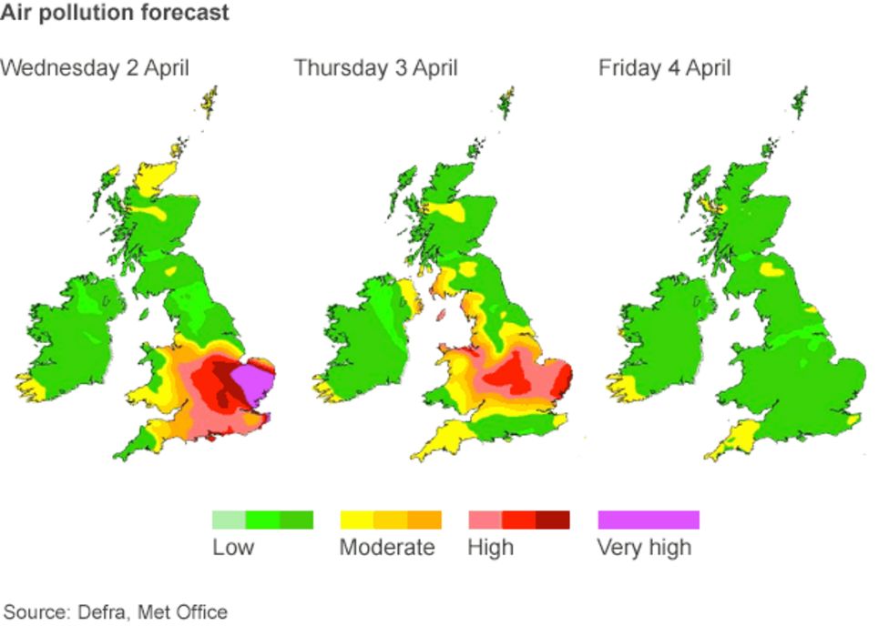 Air pollution reaches high levels in parts of England BBC News