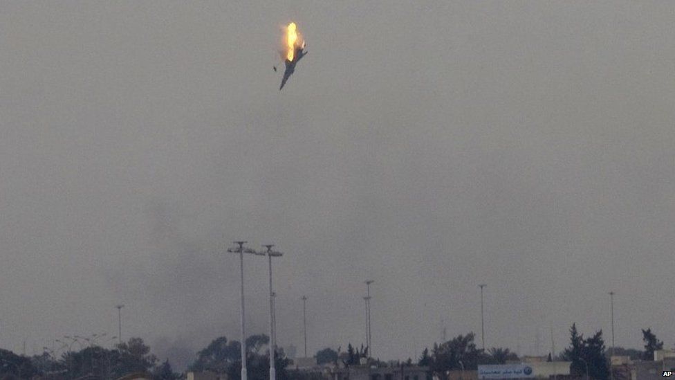 A Libyan government aircraft is shot down over Benghazi. Photo: 2011