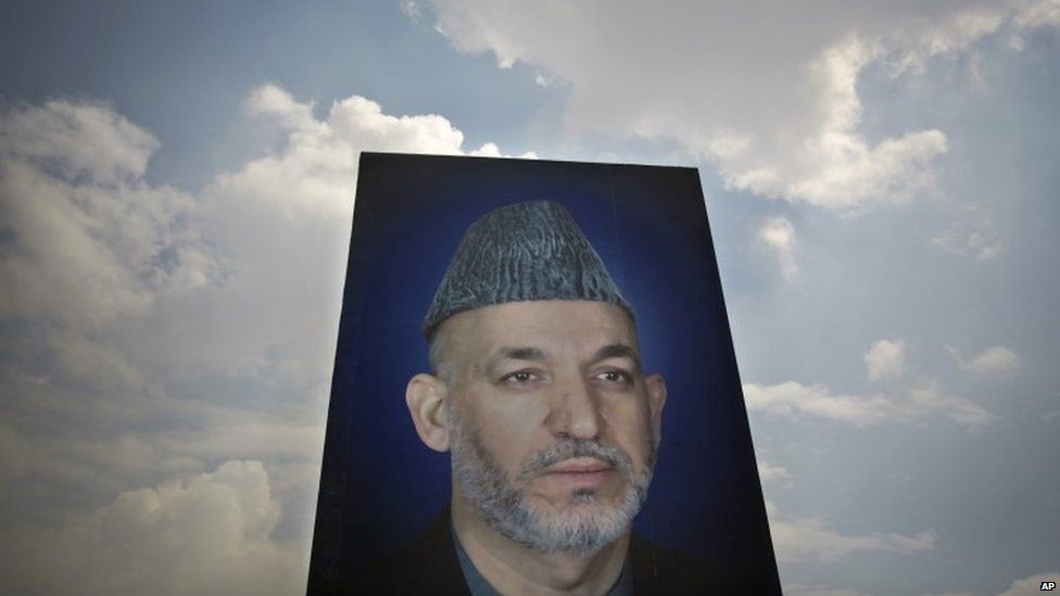 A photo of a giant poster of Afghan President Hamid Karzai on the parade ground in Kabul. Photo: March 2014