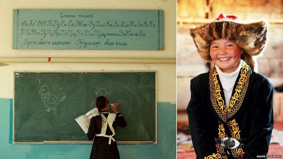 Ashol-Pan at school and a portrait image of her