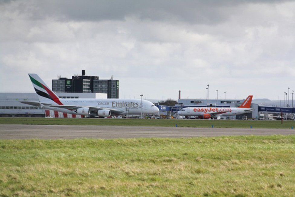 A380 super jumbo and an Easyjet plane