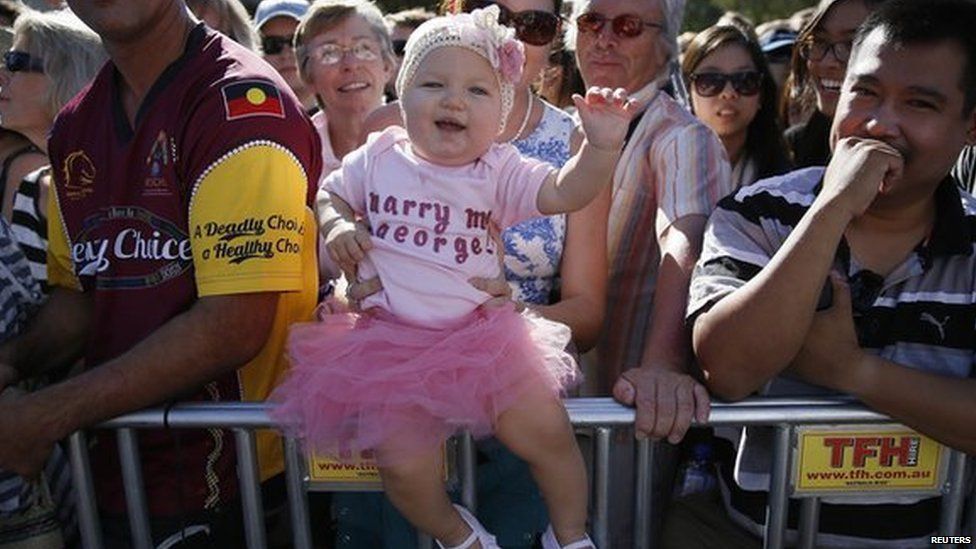 Ten-month-old Grace Farrelly waits to see the Duke and Duchess of Cambridge in Brisbane on 19 April