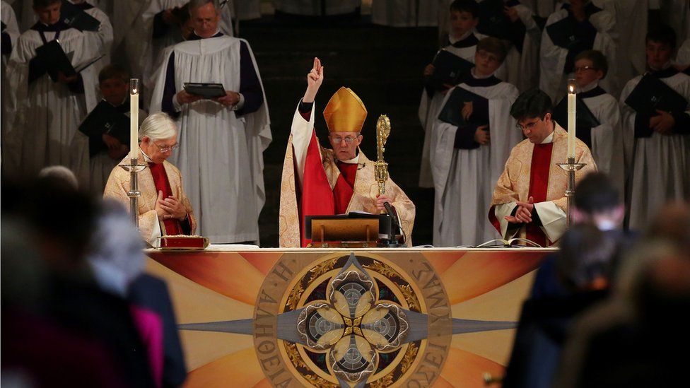 Archbishop of Canterbury, Justin Welby, leads the Easter Service in Canterbury Cathedral, Kent, on 20 April 2014