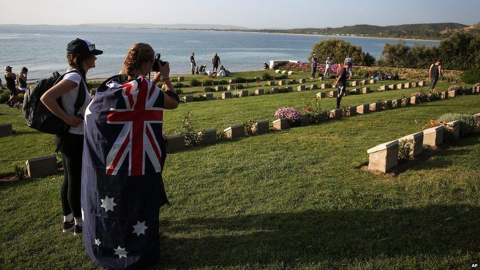 Australian and New Zealanders visit the Anzac Commemorative Site, North Beach, hours before the Dawn Service in Gallipoli, Turkey, on Thursday, 24 April, 2014
