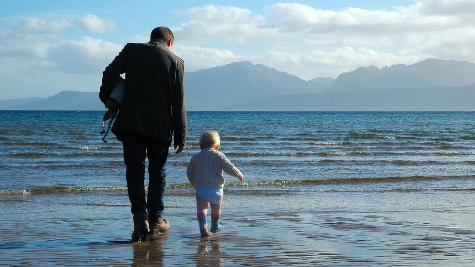 Elijah and his dad on Scalpsie Beach