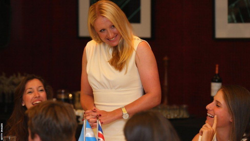 Elena Baltacha is introduced at a function ahead of a Fed Cup match in Argentina in 2013
