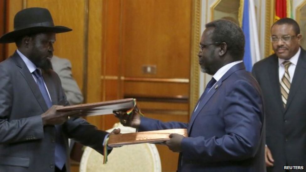 South Sudan Rivals Kiir And Machar Agree Peace Deal Bbc News
