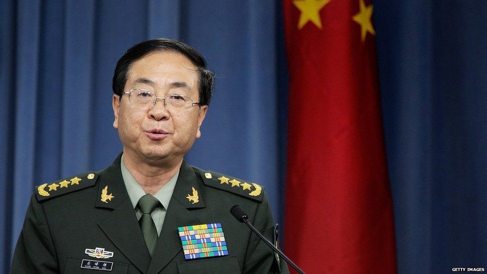 People's Liberation Army of China Chief of the General Staff Gen. Fang Fenghui speaks at a joint press conference with Chairman of the Joint Chiefs of Staff Army Gen. Martin Dempsey following a bilateral meeting at the Pentagon on 15 May, 2014 in Arlington, Virginia