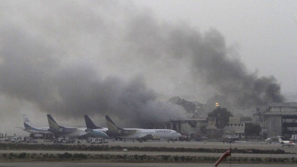Smoke billows from Karachi airport