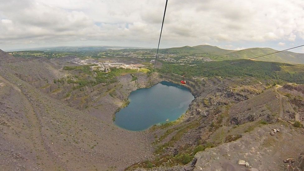 The zip wire across the Penrhyn quarry, Anglesey