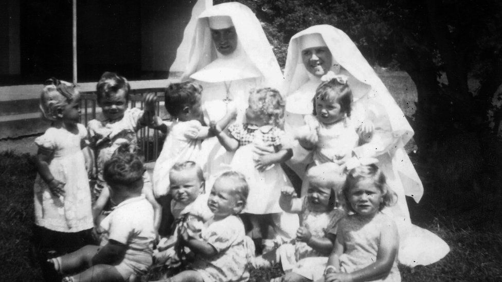 Daughter of Mari Steed and other babies with nuns at Bessborough House (image courtesy of Mari Steed)