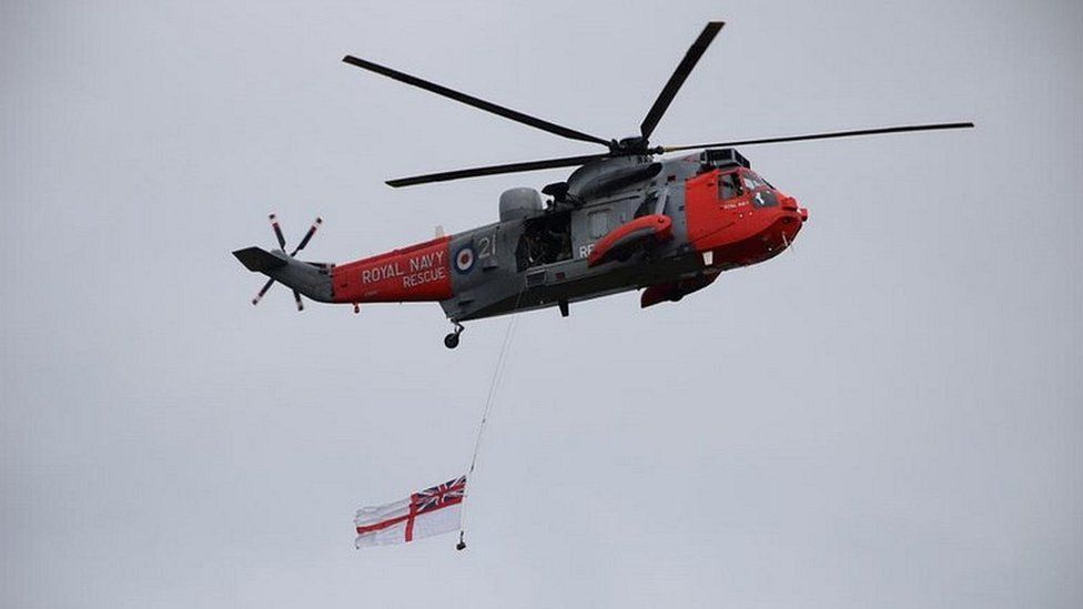 Sea King helicopter flying the flag at Culdrose Air Day. Pic: Kevin Thomas